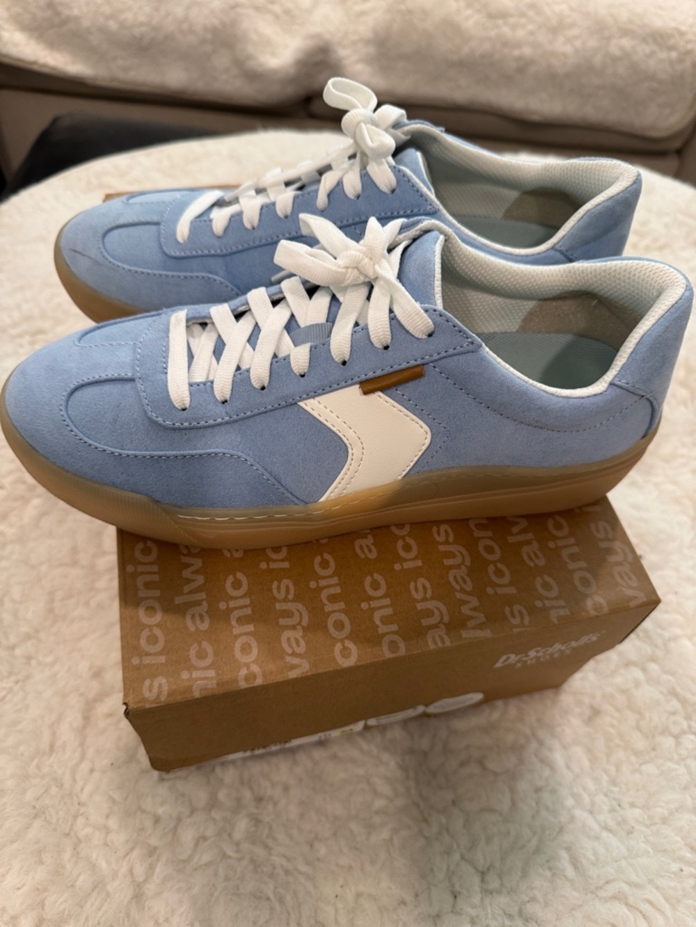 Dr. Scholl's Light Blue Suede Lace-Up Sneakers with White Accents - Picture 4 of 7